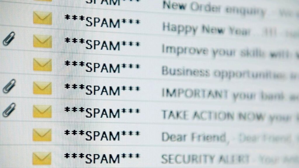 email inbox full of scam messages